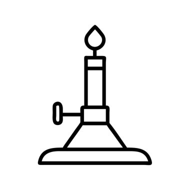 Temel bir laboratuvar aracı olan Bunsen brülörünün temiz vektör çizgisi çizimi. Eğitim materyalleri, bilimsel sunumlar ve kimya diyagramları için ideal.