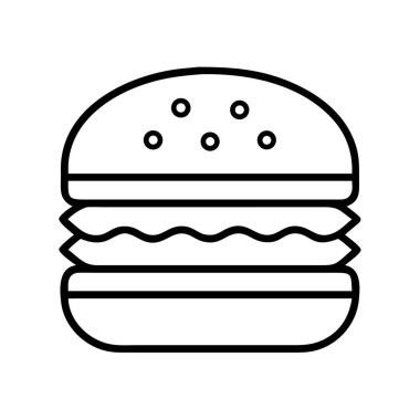Susamlı klasik bir hamburgerin minimalist bir sanat simgesi. Menü tasarımı, yemek uygulamaları, restoran markalaşması, web grafikleri ve fast food çizimleri için mükemmel..