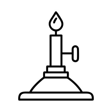 Şeffaf bir arkaplanda bir Bunsen yazıcısının siyah çizgi resim simgesi. Bu bilimsel ekipmanlar kimya laboratuvarlarında ısıtma ve sterilizasyon için kullanılır..