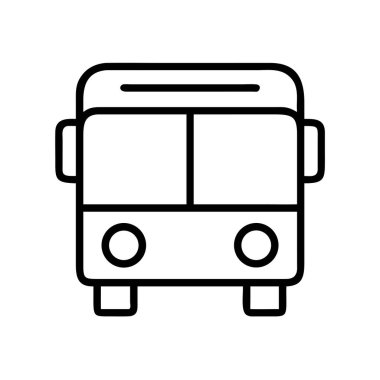Bir yolcu otobüsünün ön görüntüsünü tasvir eden minimalist bir sanat çizgisi. Web, mobil uygulamalar, bilgi grafikleri ve toplu taşıma kavramları ve hizmetleri için ideal.