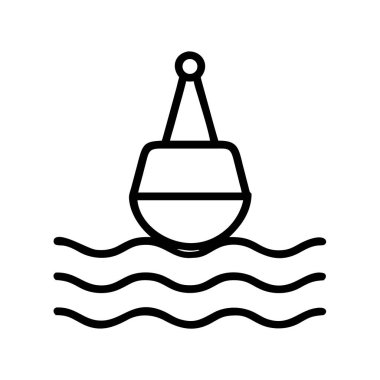 Minimalist vektör grafiği dalgalı su üzerinde sallanan yalnız bir deniz şamandırası tasvir ediyor, güvenli geçişi, uyarıları ya da teknelerin denizcilik navigasyonunda belirlenmiş alanları sembolize ediyor.