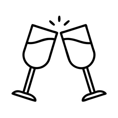 İki zarif şampanya kadehinin birbirine vurduğu temiz bir taslak. Bu vektör grafik, dijital tasarım ve davetiyeler için ideal kutlama, başarı ve şenlik anlarını iletir..