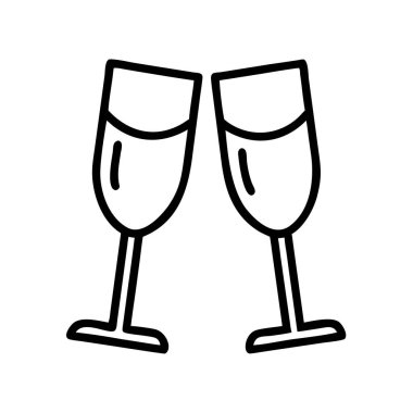 Bu basit çizgi ikonu iki zarif şampanya kadehini bir kutlama kutlamasında bir araya getiriyor. Mükemmel bir şekilde neşe, özel durumlar ve şenlik dolu toplantılar sunar..