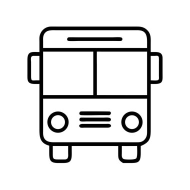 Otobüsün ön görüntüsünü tasvir eden temiz, modern bir taslak simgesi. Toplu taşıma, seyahat ve kentsel hareketlilik kavramları ile ilgili web, uygulama, bilgi grafikleri ve yazdırma materyalleri için idealdir.