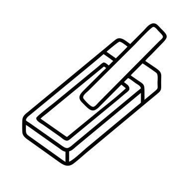 Bir telsizi ya da iki yönlü telsizi temsil eden basit bir siyah beyaz çizgi sanat vektör ikonu. İletişim, güvenlik ve dış faaliyetler için ideal tasarım projeleri.