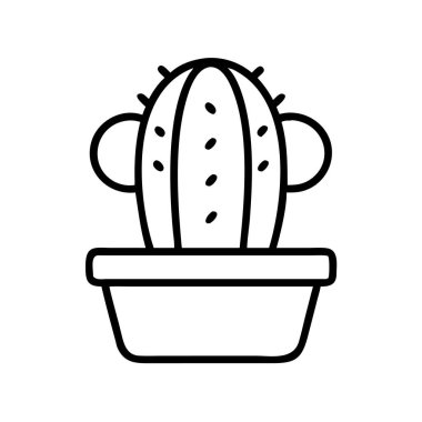 Bir kaktüsün minimalist çizgi sanat simgesi. İnternet, uygulama, markalaşma ve ev dekorasyonu için ideal. Çölü, doğayı, bitkileri ve basit tasarımı temsil eder. Çok yönlü bir grafik.