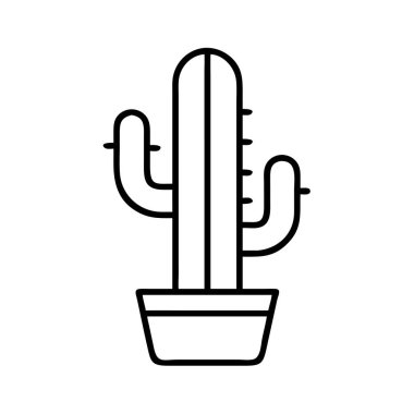 Minimalist taslak şeklinde çöl kaktüsü içeren basit, temiz bir vektör çizimi. Doğayı ve dayanıklılığı temsil eden çeşitli dijital ve yazdırma uygulamaları için çok yönlü.