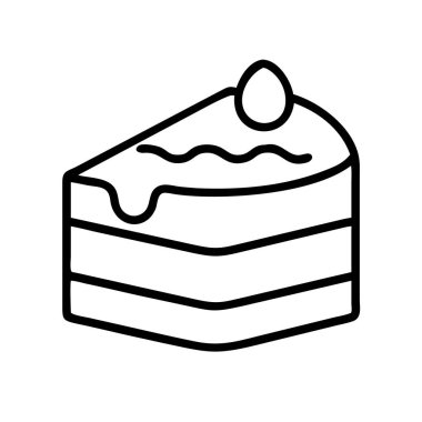 İzole edilmiş bir vektör ikonu, birden fazla katman, dalgalı bir kapak ve ağ ve baskı için ideal küçük yuvarlak bir dekorasyon içeren üç köşeli bir pasta dilimini betimliyor..