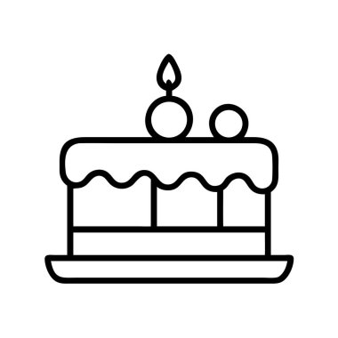 Tek bir yanan mum içeren basit bir doğum günü pastası tasviri. Dijital ve yazılı medyada kutlama, parti, yıldönümü ve bayram temaları için ideal.