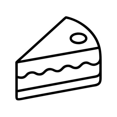 Dalgalı bir tabaka ve küçük bir kaplamayla tek bir dilim pastayı tasvir eden minimalist bir tasvir. Web, baskı, markalaşma, şekerleme ve tatlı tasarımları için ideal vektör grafiği.