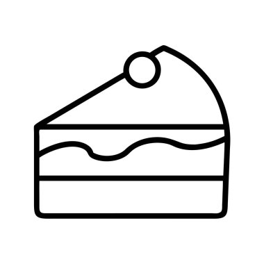 Lezzetli üçgen bir pasta parçasının minimalist bir tasviri, üzerinde farklı katmanlar ve küçük yuvarlak bir süsleme, çeşitli tatlı ikram temalar için ideal.