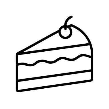 Baştan çıkarıcı katmanlı bir pasta dilimi ve kirazlı temiz bir sanat çizgisi çizimi. Web grafikleri, uygulamaları ve yemek, pastane ve tatlılar için baskı materyalleri için mükemmel.