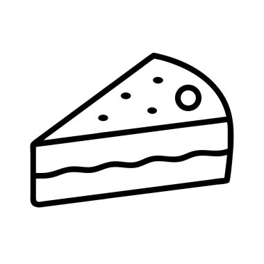 Üzerinde dekoratif unsurlar bulunan üçgen bir pasta ya da turta dilimini tasvir eden temiz, minimalist bir taslak. Web tasarımı, uygulamalar, menüler, markalaşma, fırın, kafe ve tatlı temaları için ideal.