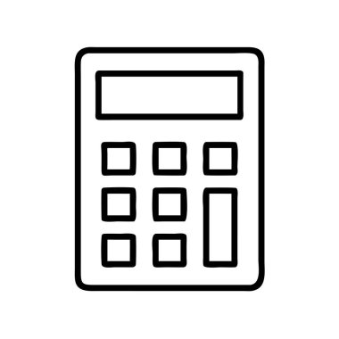 Bir minimalist siyah ana hatlı hesap makinesi simgesi, hesaplama, finans, matematik, iş, bütçe ve eğitim tasarımı kavramlarını göstermek için mükemmeldir.