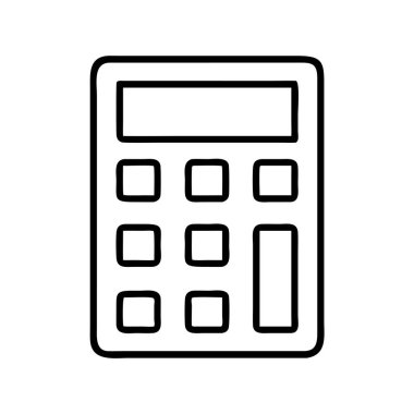 Çeşitli tasarımlarda finans, matematik, eğitim veya iş kavramlarını temsil etmek için ideal standart bir hesap makinesi içeren minimalist bir çizgi çizimi..
