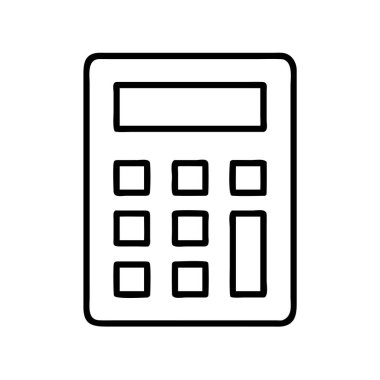 Matematiksel işlemleri, muhasebe, finans ve problem çözmeyi açık, çok yönlü bir grafik tarzında temsil eden bir hesap makinesinin minimalist siyah ana hatlı ikonu. Dijital arayüzler için ideal.