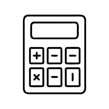 Hesap makinesinin temel aritmetik fonksiyonlarını tasvir eden minimalist çizgi sanat simgesi. Tasarım projeleri, eğitim materyalleri ve finansal uygulamalar için ideal, hassasiyeti sembolize eden.