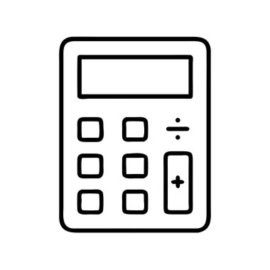Ekran ve düğmeleri ile izole edilmiş basit bir hesap makinesi simgesi, aritmetik, bütçe ve finansal planlama araçlarını temsil eden, eğitim, iş ve teknoloji tasarımları için ideal.