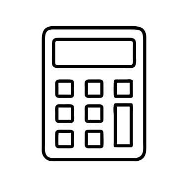 Standart hesap makinesinin keskin, siyah çizgi sanat simgesi, finans, muhasebe, bütçe yönetimi, eğitim ve hassas matematiksel hesaplamalar kavramlarını iletmek için mükemmel.