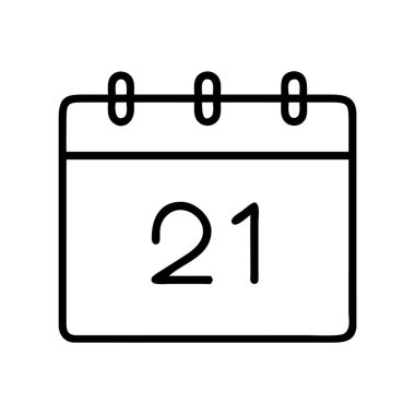 '21' adlı cesur sayının yer aldığı günlük takvim sayfasının minimalist bir tasviri. Bu simge planlama, olaylar, teslim tarihleri ve etkili zaman yönetimi kavramlarını sembolize eder.