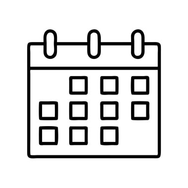 Boş tarih kareleri ve başlığı, zamanlama, planlama, olaylar veya zaman yönetimi kavramları ve kullanıcı arayüzleri için ideal olan basit siyah özet takvim simgesi.
