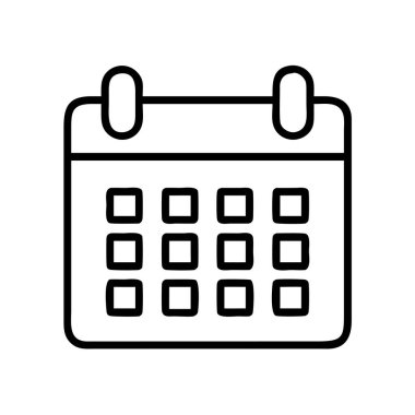 Dijital arayüzler, web tasarımı ve uygulamalar için temiz çizgi sanat takvimi simgesi. Organizasyonu, atamaları, teslim tarihlerini ve gelecek planlarını simgeler, zaman yönetimi görselleri için mükemmeldir.