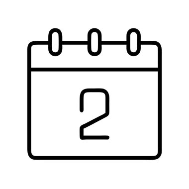 İki numarayı gösteren ana takvim simgesi, belirli bir tarihi, son teslim tarihini, olayı veya bir seri içerisindeki ikinci ögeyi simgeliyor. Zaman yönetimi ve planlama kavramları için ideal.