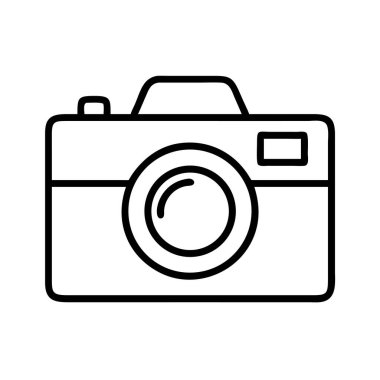 Fotoğraf makinesini, görsel medyayı ve görüntü yakalamayı sembolize eden bir minimalist çizgi sanat ikonu. Web, uygulamalar, sunumlar ve dijital tasarım projeleri için ideal.
