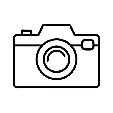 Basit, modern çizgi sanat simgesi bir kamera tasvir ediyor, web tasarımı için ideal, kullanıcı arayüzleri, mobil uygulamalar ve fotoğrafla ilgili dijital projeler.
