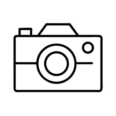 Bir kameranın temiz ve basit çizgi sanat vektörü simgesi, web, uygulama tasarımı, kullanıcı arayüzleri, fotoğraf, video veya medya ile ilgili grafik projeleri için mükemmeldir.
