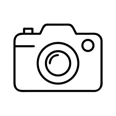 Fotoğraf, video kaydı, medya, yakalama ve görsel içeriği dijital platformlar ve yaratıcı projeler arasında iletmek için ideal, jenerik bir kamera tasvir eden bir minimalist çizgi sanat ikonu.