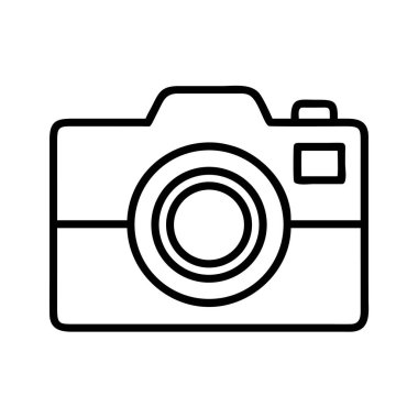 Fotoğraf, multimedya, teknoloji ve görsel iletişim ile ilgili projeler için ideal modern bir dijital fotoğraf makinesini tasvir eden canlı, minimalist bir sanat çizgisi çizimi. Çok yönlü kullanım için beyaza izole edilmiş.