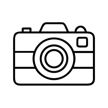 Geleneksel bir fotoğraf makinesini tasvir eden minimalist bir siyah ana hat simgesi, fotoğrafçılık, görüntüleme anları, medya veya yaratıcı uğraşlar ile ilgili kavramlar için mükemmeldir..
