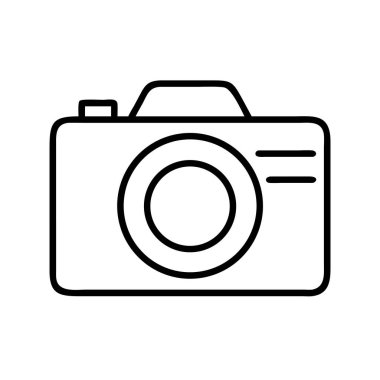 Klasik bir kamera sembolünün temiz siyah çizimi. Görüntüleme ve medya ile ilgili uygulamalar, web siteleri, sunumlar ve yaratıcı projeler için idealdir.