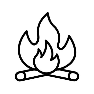 Klasik bir kamp ateşini tasvir eden, kütükler ve alevlerin yer aldığı minimalist bir sanat çizgisi. Grafik tasarımlar için mükemmel, sıcaklığı sembolize eden, açık hava aktiviteleri, doğa ve rahatlama.