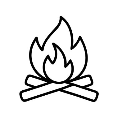 Bu temiz, canlı vektör grafiği iki çapraz kütük ve dans eden alevlerin oluşturduğu yanan bir kamp ateşini tasvir ediyor. Kamp, vahşi yaşam ve hayatta kalma temaları için mükemmel..