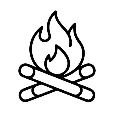 Bu temiz siyah ana hatlı ikon düzgünce çaprazlanmış kütüklerden yükselen alevlerle dolu bir kamp ateşini tasvir ediyor. Sıcaklığı, açık hava aktivitelerini, macerayı, kamp yapmayı, yemek pişirmeyi, hayatta kalmayı ve sıcacık anları mükemmel bir şekilde sembolize eder. 
