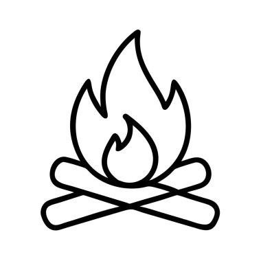 Geleneksel kamp ateşinin en az siyah ve beyaz vektör çizimi stilize edilmiş alevlerin altında çapraz kütükler barındırıyor. Açık hava aktivitesi, hayatta kalma ve rahat akşam tasarımları için ideal, kullanıcı arayüzü ögeleri veya web grafikleri için mükemmel.