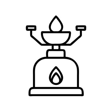Eğitimsel içerik, bilimsel diyagramlar ve çeşitli grafik tasarım projeleri için ideal, stilize edilmiş bir laboratuvar yakıcı veya çok fitili tasvir eden temiz çizgi sanat ikonu.