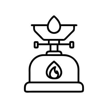 Sıvıları ısıtmak için taşınabilir bir cihazın basit bir çizgisi çizimi, muhtemelen temel yağlar, damla ve alev sembolleri ile gösterilir, aromaterapi kavramları için idealdir.