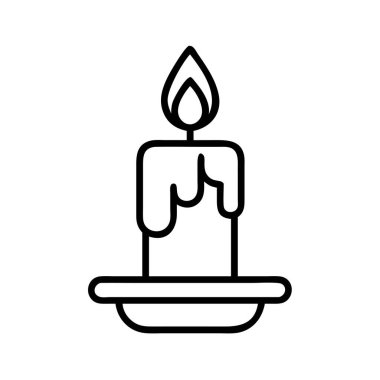 Basit bir tutucunun içindeki erimiş balmumuyla yanan bir mumu tasvir eden minimalist bir sanat çizgisi. Bu vektör simgesi, web tasarımı, uygulamaları ve ruhani temalar için ideal olan umut, hatırlama ve şenlik ortamlarını sembolize eder..