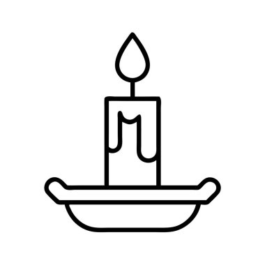 Bu basit çizgi sanat ikonu, sıcaklığı, ışığı, barışı, duayı, tatilleri veya özel durumları temsil eden, bir tutacağında yanan tek bir mumu tasvir eder. Web ve yazdırma için ideal.