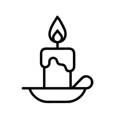 Alevli yanan bir mumun geleneksel bir mum tutacağının üzerine konduğu şeffaf, ölçeklenebilir bir vektör çizimi. Çeşitli tasarım projeleri için ideal.