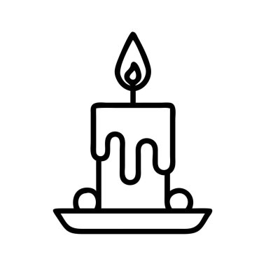 Küçük bir tabakta duran mum damlatan minimalist siyah bir ana hat ikonu. Bu çok yönlü grafik aydınlanmayı, umudu, hafızayı ve bayramı simgeler..