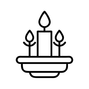 İki küçük mum tarafından çevrelenmiş merkezi büyük bir mumun temiz ve minimalist ana hatlı vektör çizimi, hepsi bir duruşta. Maneviyat, olaylar, huzurlu anlar ve kutlama kavramları için idealdir. Basit grafik tasarımı.