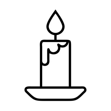 Bir minimalist çizgi sanat ikonu yanan bir mum sergiliyor, yanında hafif bir alev ve eriyen bir mum, küçük bir tabakta dinleniyor. Sıcaklığı, yansımayı ve anıları temsil eder..