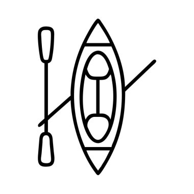 Bu ikon bir kano ve bir küreği temiz, modern bir çizgi sanatı tarzında tasvir ediyor. Su bazlı aktiviteler, eğlence ve açık hava macera temaları için idealdir. Web, yazdırma ve uygulama tasarımı için uygun.