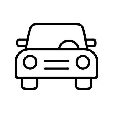 Önden bakıldığında, minimalist taslak tarzında modern bir araba ikonunun vektör çizimi. Web tasarımı, uygulamalar, lojistik ve otomotiv temaları için ideal.