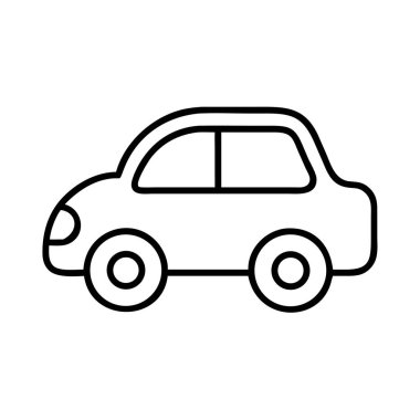 Ulaşım, seyahat ve araç kavramlarını minimalist bir şekilde temsil eden dört kapılı genel bir arabanın temiz ve izole edilmiş siyah bir tasviri. Vektör grafiği.