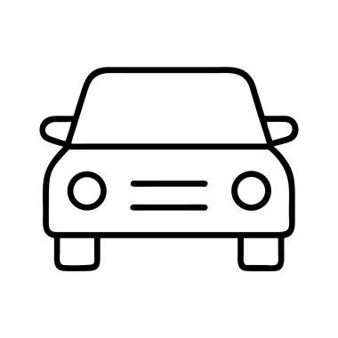 Temiz, minimalist bir vektör çizgisi kafa kafaya görülen bir arabanın tasviri. Net bir ulaşım sembolü gerektiren web, uygulamalar, işaretler ve grafik tasarım projeleri için ideal.